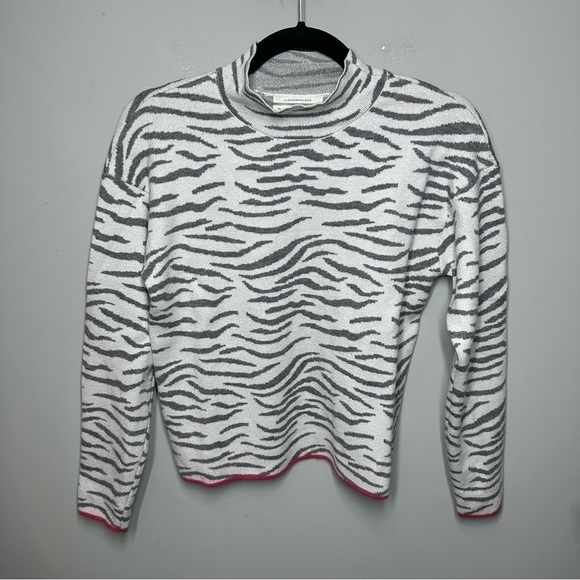 Anthropologie Lizzie Mock Neck Sweater In White Gray Zebra Print - Picture 2 of 5
